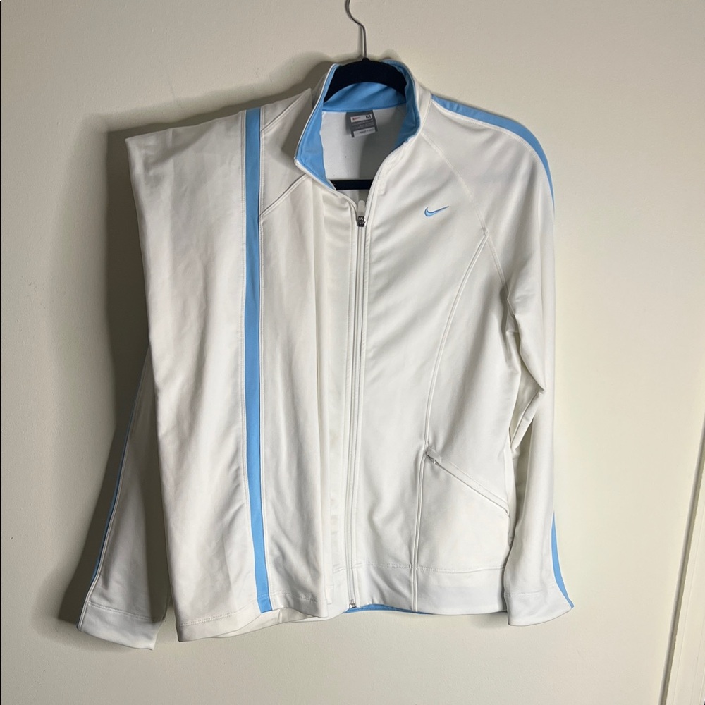 Nike Women's White and Blue Jacket and Pants Set. Size Medium